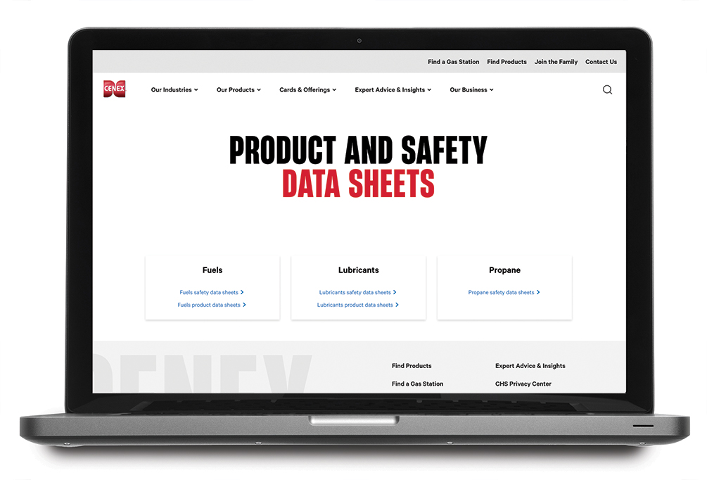 Product and safety data sheets page on a laptop screen